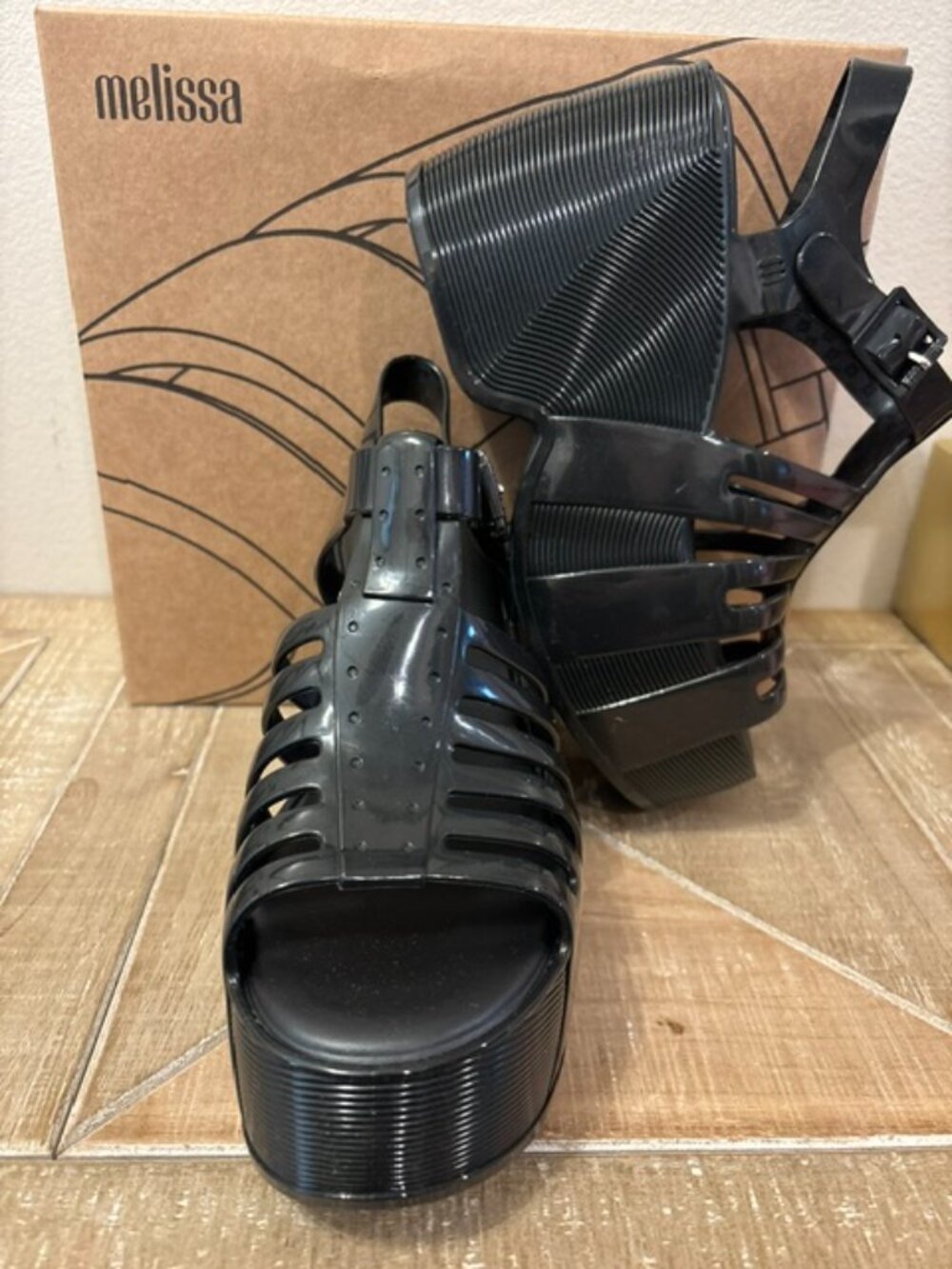 NEW Melissa MEL Station 79 Black Jelly Platform Sandals Candy Scented